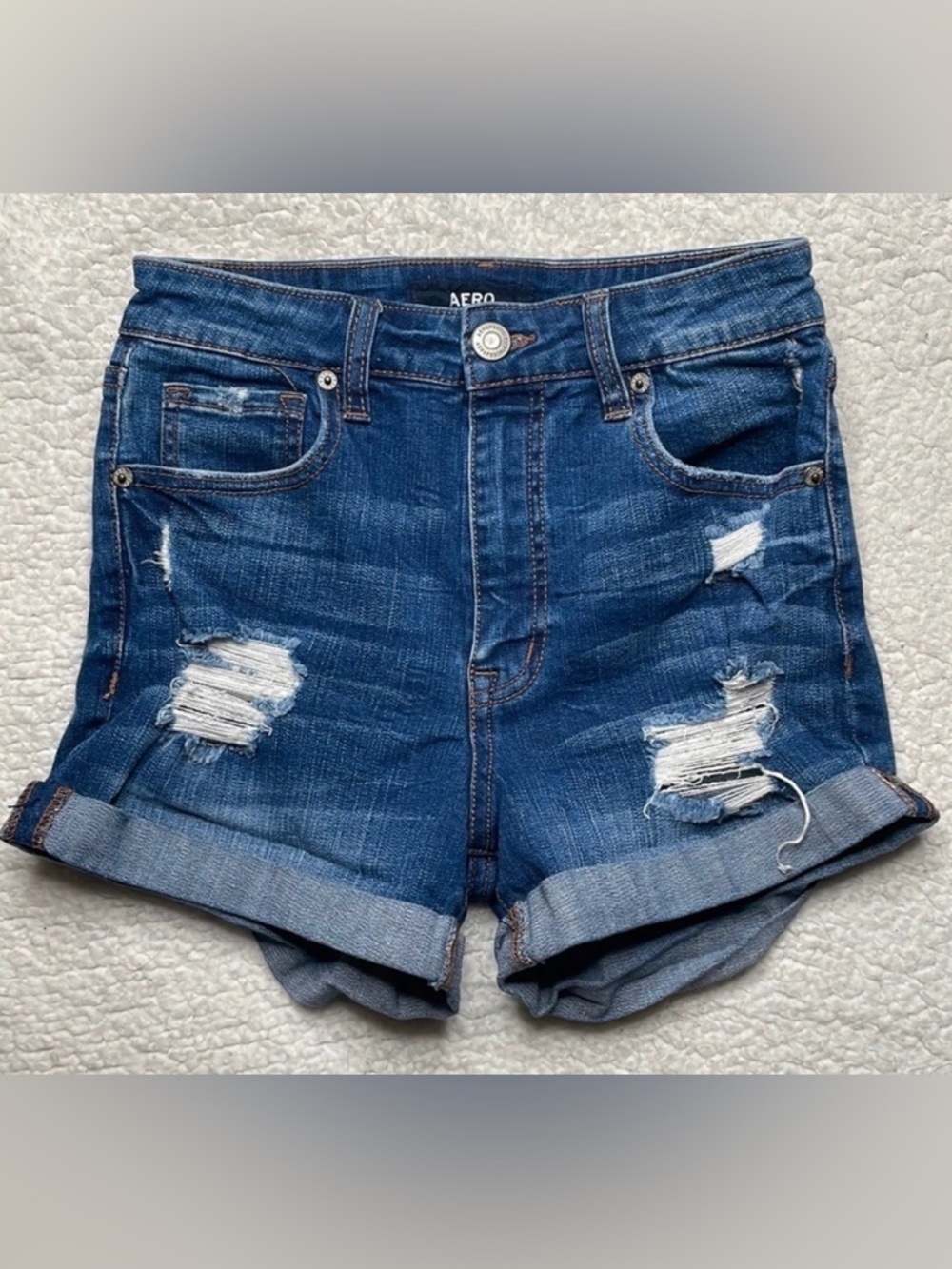 Aero Stretchy Distressed Denim Jeans Size 2 Super High Rise Midi